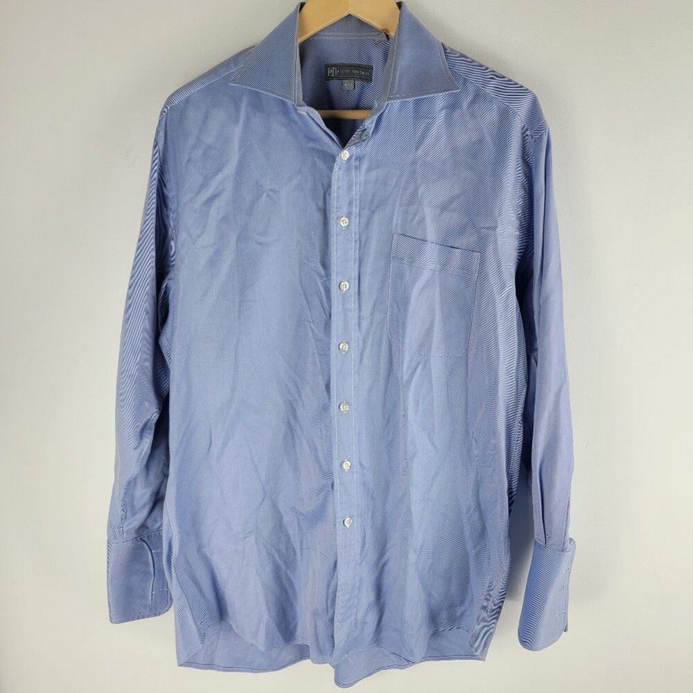 Hickey Freeman Button Down Dress Shirt Long Sleeve Blue Size 16